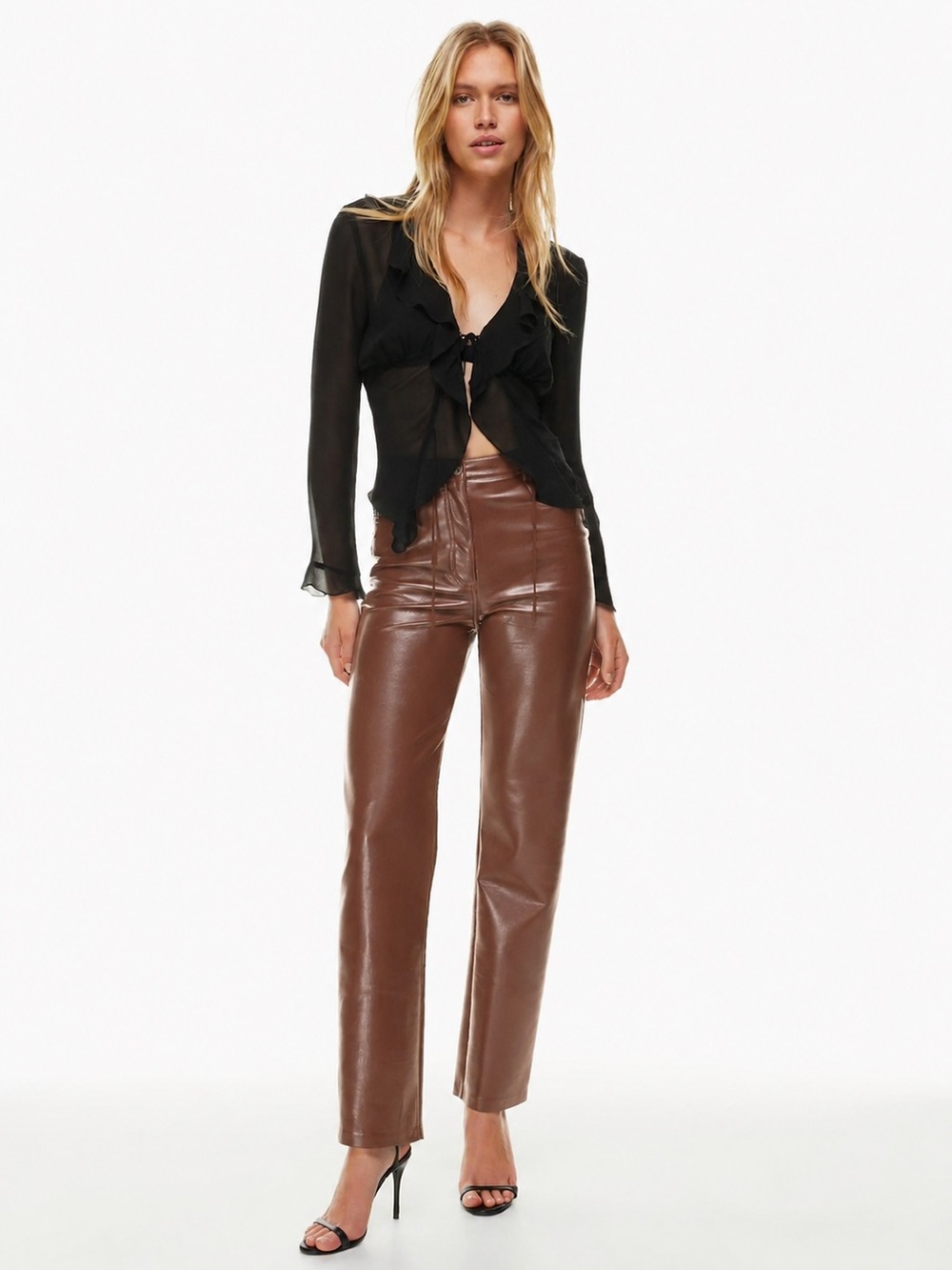 Aritzia Wilfred The Melina Long Vegan Leather Pants Cognac Brown Size 4